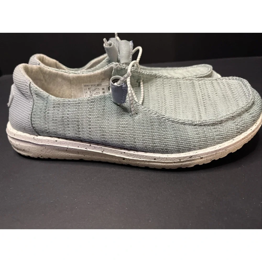 Hey Dude Wendy Sport Mesh Shoes Women Size 7 Light Blue Casual Relaxed Slip On
